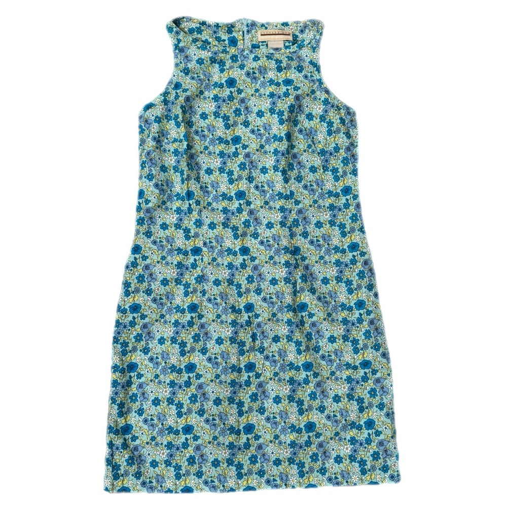 Vintage Floral Shift Dress Yellow Blue Flowers Women's Large